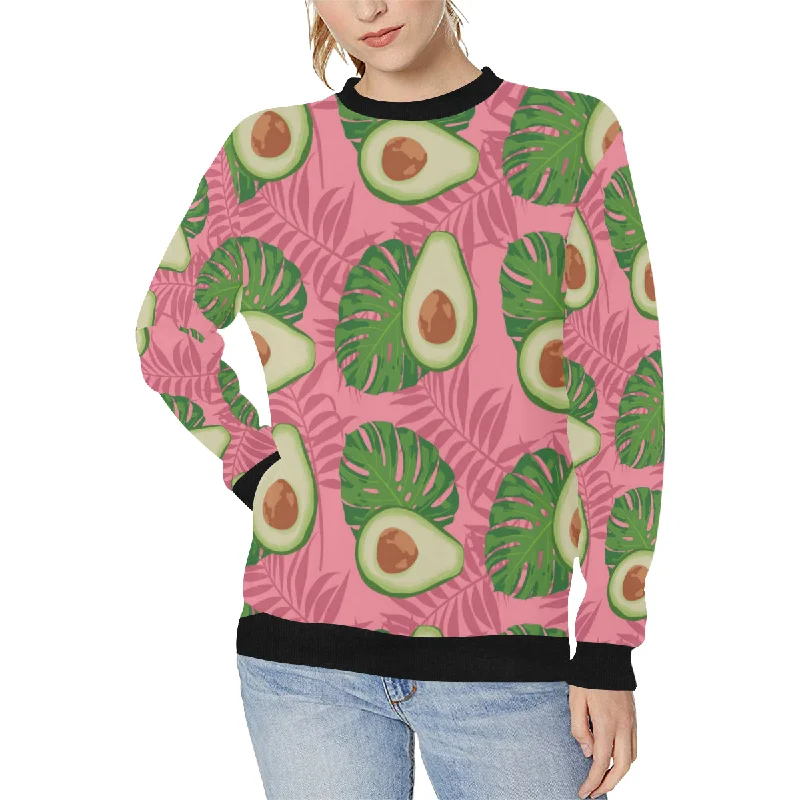 Avocado slices leaves pink back ground Women's Crew Neck Sweatshirt Hoodie Jacket Zipper Layering Avocado slices leaves pink back ground Women's Crew Neck Sweatshirt Hoodie Jacket Zipper Layering