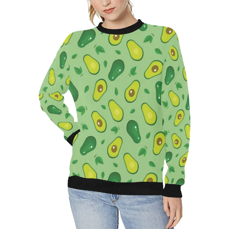 Avocado pattern green background Women's Crew Neck Sweatshirt Hoodie with Button Classic Timeless Avocado pattern green background Women's Crew Neck Sweatshirt Hoodie with Button Classic Timeless