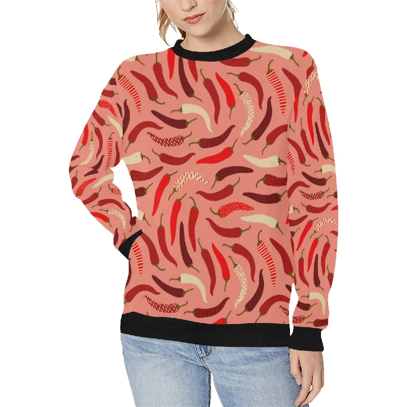 Beautiful Chili peppers pattern Women's Crew Neck Sweatshirt Hoodie with Elastic Cuffs Stretchable Comfortable Beautiful Chili peppers pattern Women's Crew Neck Sweatshirt Hoodie with Elastic Cuffs Stretchable Comfortable