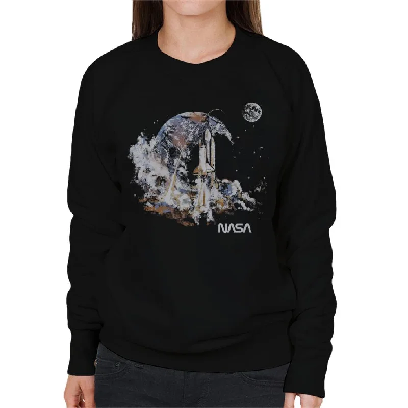NASA Take Off Earth Montage Women's Sweatshirt Hoodie with Hem Patch Decorative Personalized NASA Take Off Earth Montage Women's Sweatshirt Hoodie with Hem Patch Decorative Personalized
