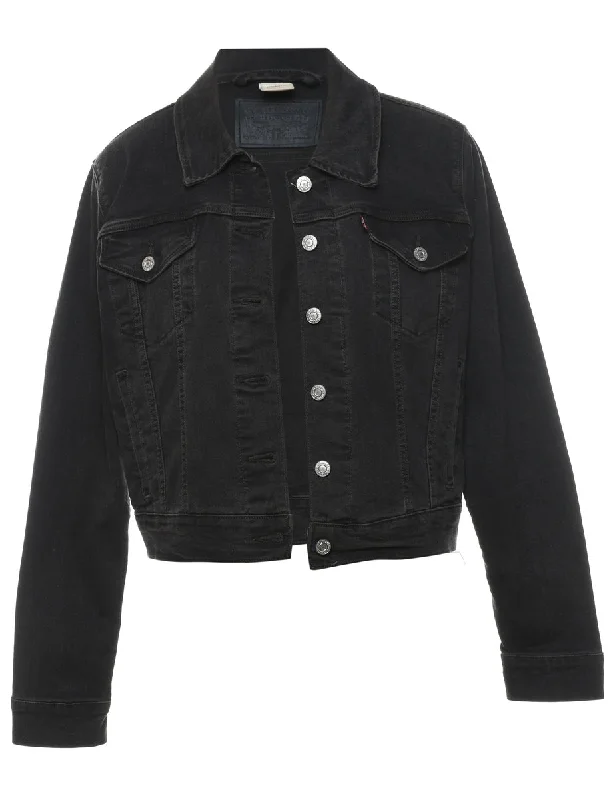 Levi's Black Cropped Denim Jacket - XL Denim Fabric Leather Fabric Suede Fabric