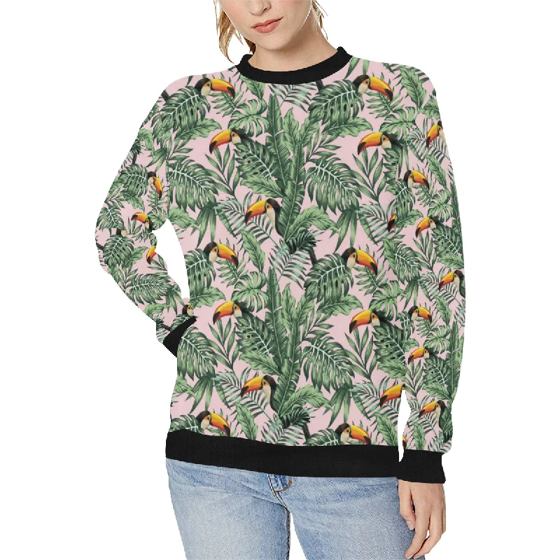 Toucan tropical green jungle palm pattern Women's Crew Neck Sweatshirt Hoodie with Pattern Geometric Abstract Toucan tropical green jungle palm pattern Women's Crew Neck Sweatshirt Hoodie with Pattern Geometric Abstract