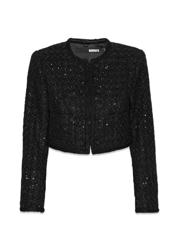 Boucle Crop Jacket - Black Plaid Jacket Tartan Jacket Houndstooth Jacket