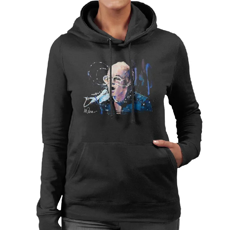 Sidney Maurer Original Portrait Of Elton John May Sunglasses Women's Hooded Sweatshirt Hoodie with Exposed Zipper Edgy Industrial Sidney Maurer Original Portrait Of Elton John May Sunglasses Women's Hooded Sweatshirt Hoodie with Exposed Zipper Edgy Industrial