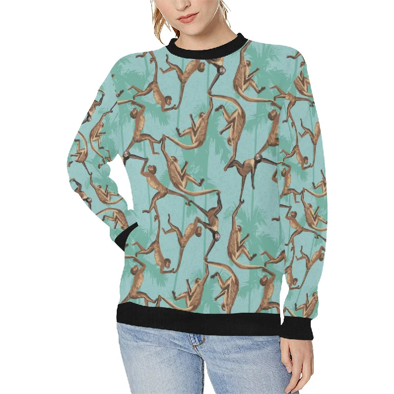 Monkey Palm tree background Women's Crew Neck Sweatshirt Hoodie with Sequins Glamorous Eye-catching Monkey Palm tree background Women's Crew Neck Sweatshirt Hoodie with Sequins Glamorous Eye-catching