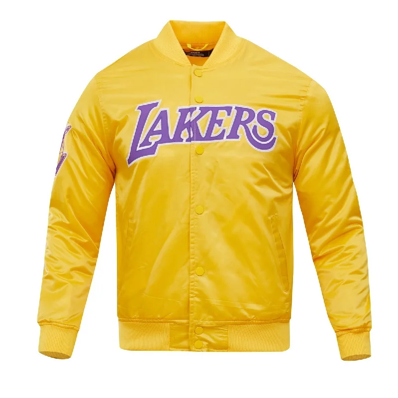 NBA LOS ANGELES LAKERS BIG LOGO MEN'S SATIN JACKET (YELLOW) Tiered Jacket Buttoned Jacket Zippered Jacket NBA LOS ANGELES LAKERS BIG LOGO MEN'S SATIN JACKET (YELLOW) Tiered Jacket Buttoned Jacket Zippered Jacket