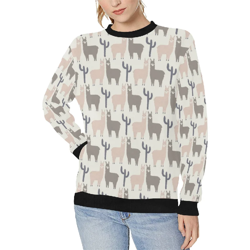 Llama Alpaca pattern Women's Crew Neck Sweatshirt Hoodie with Cuffed Sleeves Snug Secure Llama Alpaca pattern Women's Crew Neck Sweatshirt Hoodie with Cuffed Sleeves Snug Secure