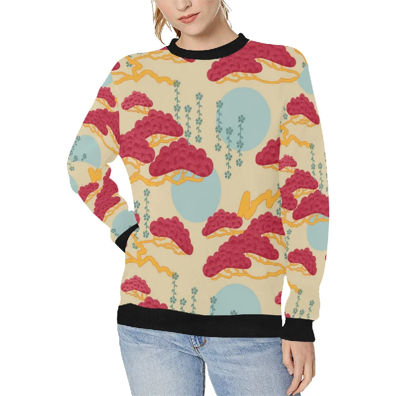 Red Bonsai gray sun japanese pattern Women's Crew Neck Sweatshirt Hoodie with Metallic Shiny Futuristic Red Bonsai gray sun japanese pattern Women's Crew Neck Sweatshirt Hoodie with Metallic Shiny Futuristic