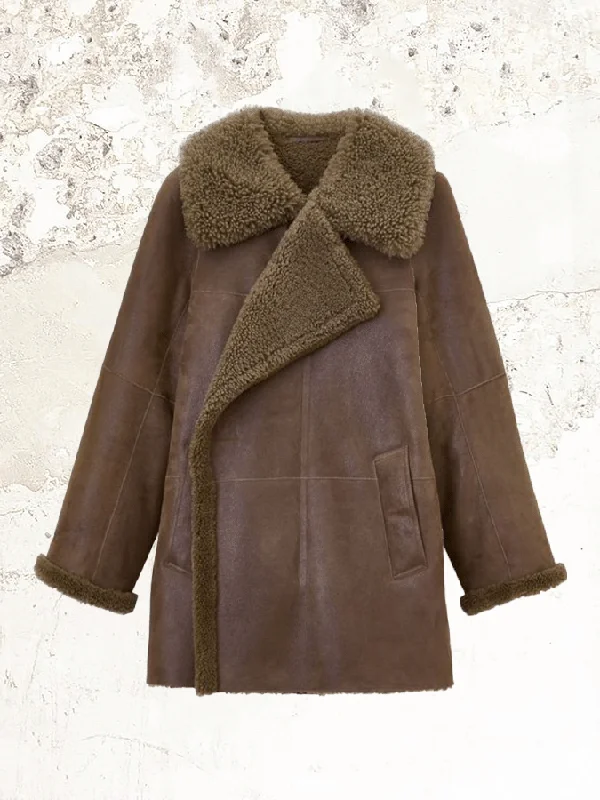 Lemaire asymmetrical shearling coat Vent Hem Cuff