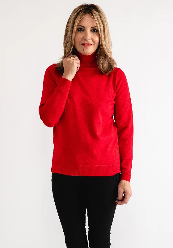 Anonymous Lurex Roll Neck Sweater, Red Modern Contemporary Chic