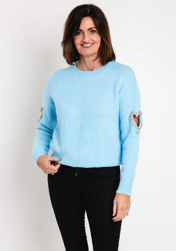 Serafina Collection One Size Heart Cut-Out Sweater, Blue Elegant Classic Vintage