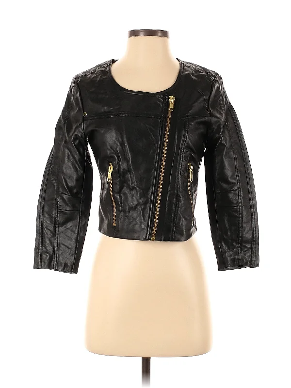 Faux Leather Jacket Tailored Jacket Straight Jacket A-Line Jacket