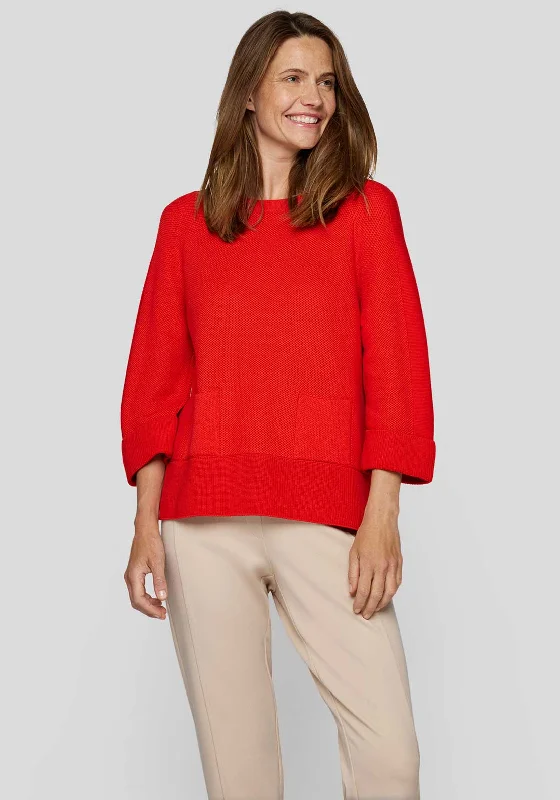 Rabe Pocket Detail Long Sleeve Jumper, Red Plaid Sweater Polka Dot Checkered