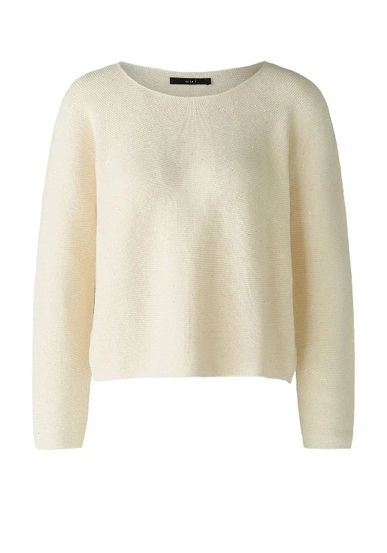 Oui Subtle Sequin Shimmer Knit Sweater, Eggnog Silk Blend Satin Velvet