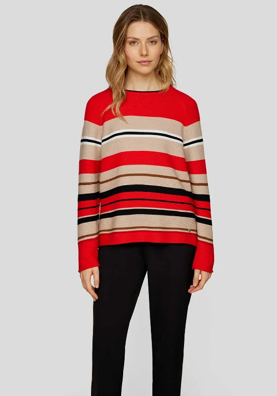 Rabe Striped Long Sleeve Jumper, Red Multi Boxy Sweater Fitted Sweater A-Line