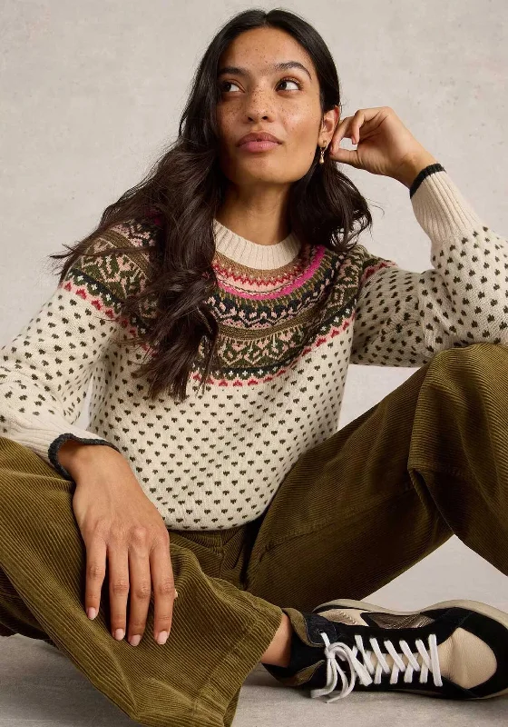 White Stuff Mini Heart Fairisle Jumper, Ivory Machine Wash Dry Clean Hand Wash