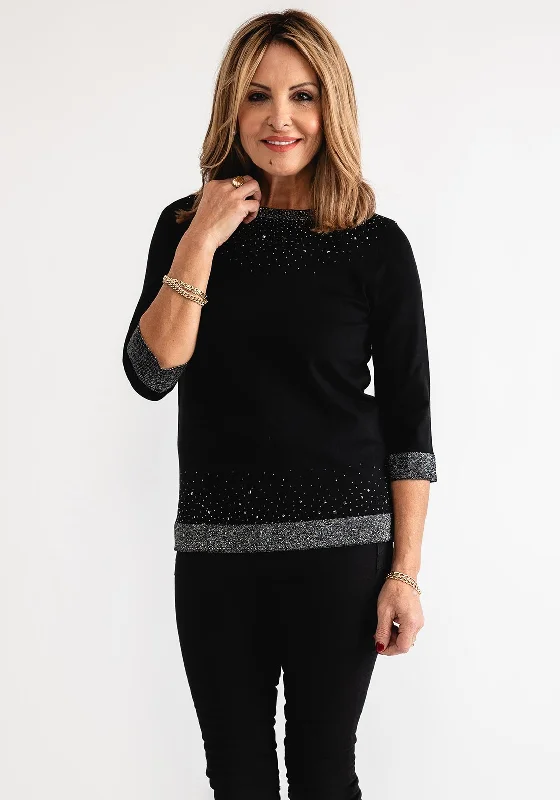 Anonymous Rhinestone Cropped Sleeve Sweater, Black Anti-Pilling Anti-Shrink Durable