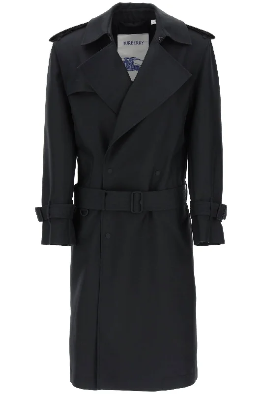 Burberry double-breasted silk twill trench coat 8088822 BLACK Solid Print Jacquard
