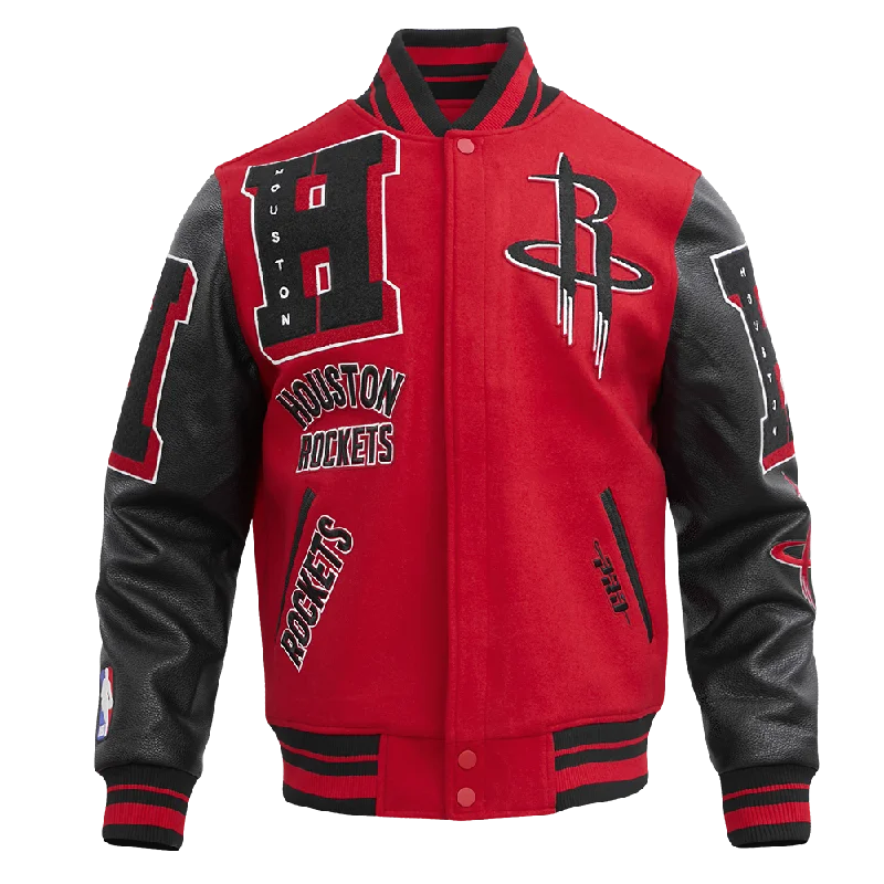 NBA HOUSTON ROCKETS MASHUP MEN'S RIB WOOL VARSITY JACKET (RED/BLACK) Corduroy Jacket Velvet Jacket Brocade Jacket NBA HOUSTON ROCKETS MASHUP MEN'S RIB WOOL VARSITY JACKET (RED/BLACK) Corduroy Jacket Velvet Jacket Brocade Jacket