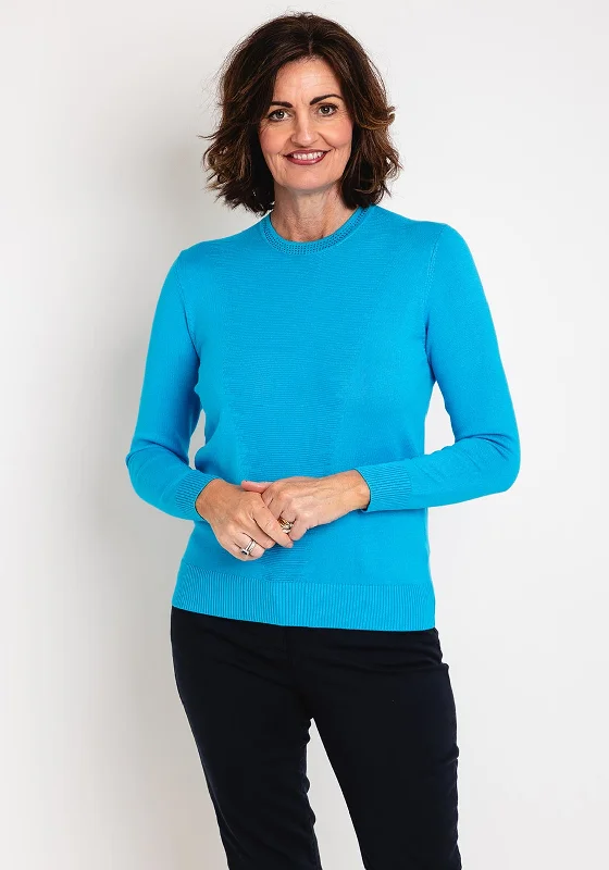 Castle of Ireland Embellished Round Neck Sweater, Blue Lagoon Embroidered Appliqued Beaded Castle of Ireland Embellished Round Neck Sweater, Blue Lagoon Embroidered Appliqued Beaded
