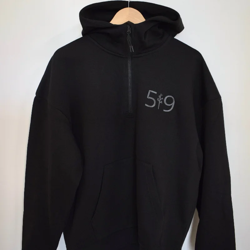 EMBROIDERED SCUBA DROP SHOULDER 1/2 ZIP HOODIE (UNISEX) Hoodie with Hem Lace Feminine Delicate EMBROIDERED SCUBA DROP SHOULDER 1/2 ZIP HOODIE (UNISEX) Hoodie with Hem Lace Feminine Delicate