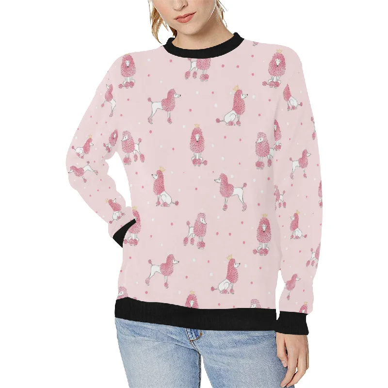 Poodle dog pink color theme Women's Crew Neck Sweatshirt Hoodie with Turtle Neck Cozy Winter