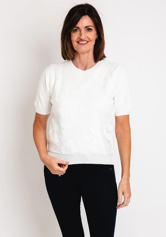 Serafina Collection One Size Floral Mesh Sweater, White Soft Cozy Warm