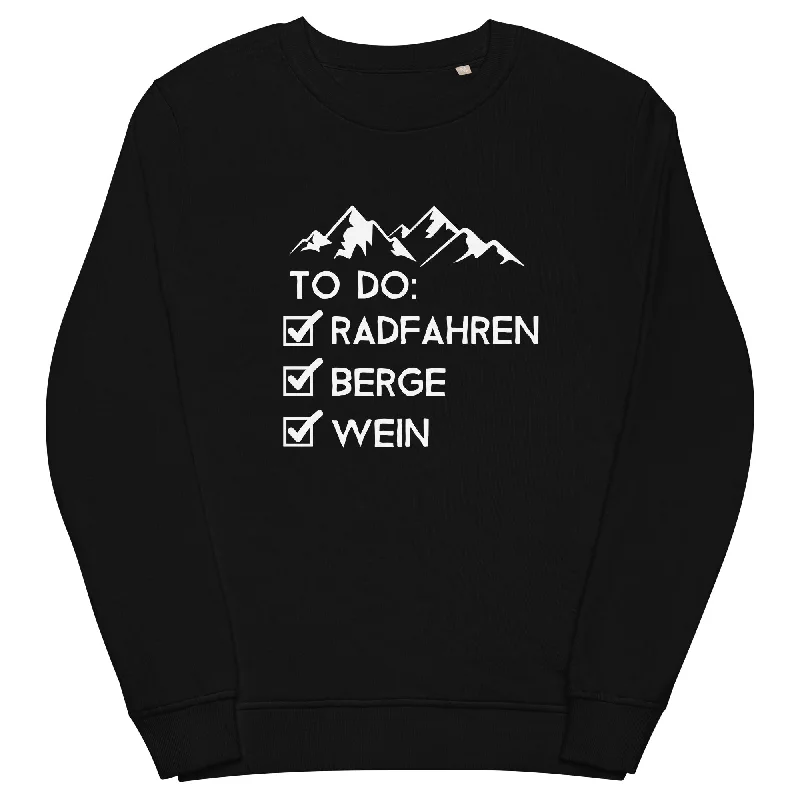 To Do Liste - Radfahren, Berge, Wein - Unisex Premium Organic Sweatshirt Hoodie with Hem Raw Edge Edgy Unfinished To Do Liste - Radfahren, Berge, Wein - Unisex Premium Organic Sweatshirt Hoodie with Hem Raw Edge Edgy Unfinished