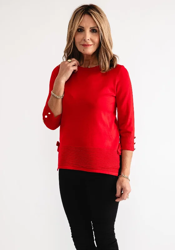 Anonymous Fine Knit Bow Trim Sweater, Red Transparent Opaque Sheer
