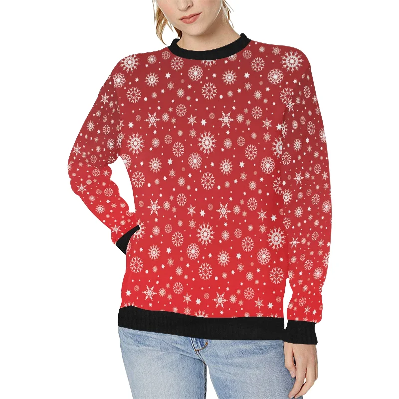 Snowflake pattern red background Women's Crew Neck Sweatshirt Hoodie with V-Neck Classic Versatile Snowflake pattern red background Women's Crew Neck Sweatshirt Hoodie with V-Neck Classic Versatile