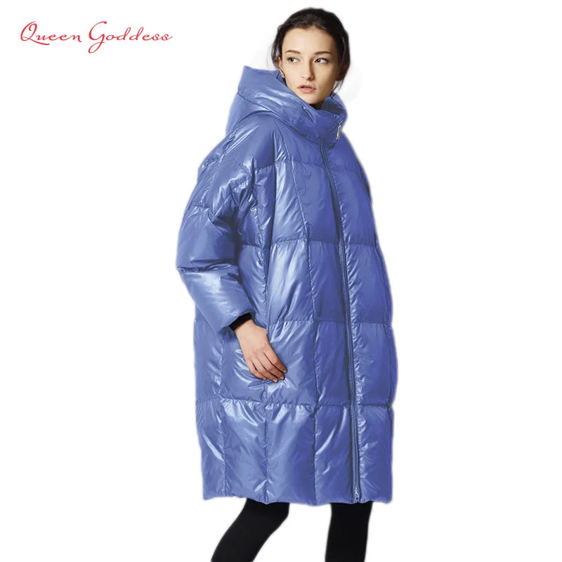 Female is long down jacket women 2017 parkas fashion casual loose filled 90% white duck coat cold weather plus size outwear Striped Jacket Polka Dot Jacket Floral Jacket
