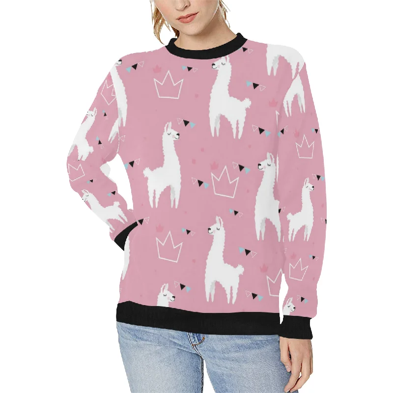 Llama Alpaca pink background Women's Crew Neck Sweatshirt Hoodie with Magnetic Closure Innovative Modern Llama Alpaca pink background Women's Crew Neck Sweatshirt Hoodie with Magnetic Closure Innovative Modern