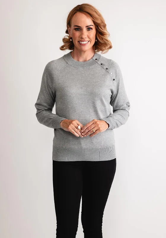 Micha Stud Detail Round Neck Jumper, Grey Polka Dot Checkered Tartan