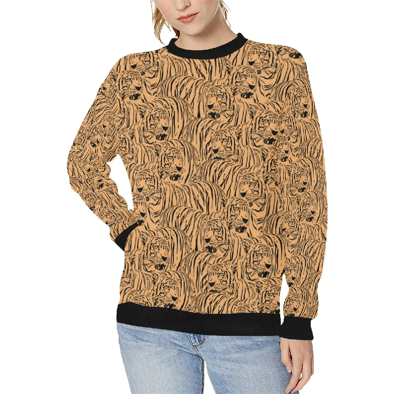 Bengal tigers pattern Women's Crew Neck Sweatshirt Hoodie with Button Classic Timeless Bengal tigers pattern Women's Crew Neck Sweatshirt Hoodie with Button Classic Timeless