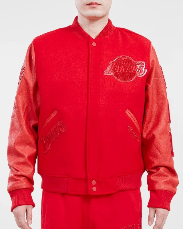 NBA LOS ANGELES LAKERS CLASSIC TRIPLE RED WOOL MEN'S VARSITY JACKET (TRIPLE RED) Welt Pockets Slit Pockets Flap Pockets NBA LOS ANGELES LAKERS CLASSIC TRIPLE RED WOOL MEN'S VARSITY JACKET (TRIPLE RED) Welt Pockets Slit Pockets Flap Pockets