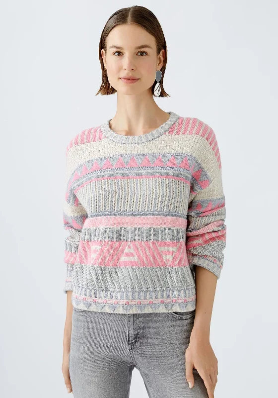 Oui Patterned Metallic Yarn Blend Knit Jumper, Grey Multi Terry Blend Velvet Blend Canvas Blend Oui Patterned Metallic Yarn Blend Knit Jumper, Grey Multi Terry Blend Velvet Blend Canvas Blend