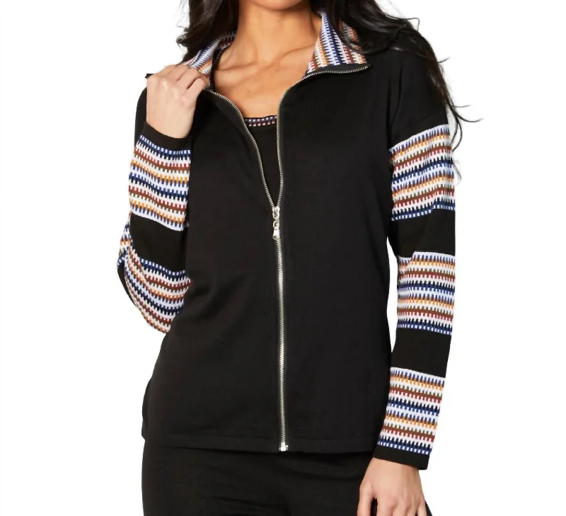 Zip Collar Jacket In Black/multi Collared Jacket Crew Neck Jacket Turtle Neck Jacket