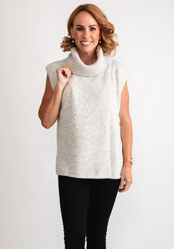 Eva Kayan Polo Neck Sweater Vest, Grey Lace Blend Ribbed Blend Corduroy Blend