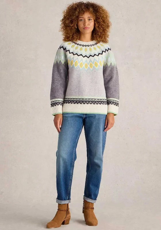 White Stuff Sunset Fairisle Jumper, Grey Iron Safe Non-Iron Wrinkle Free