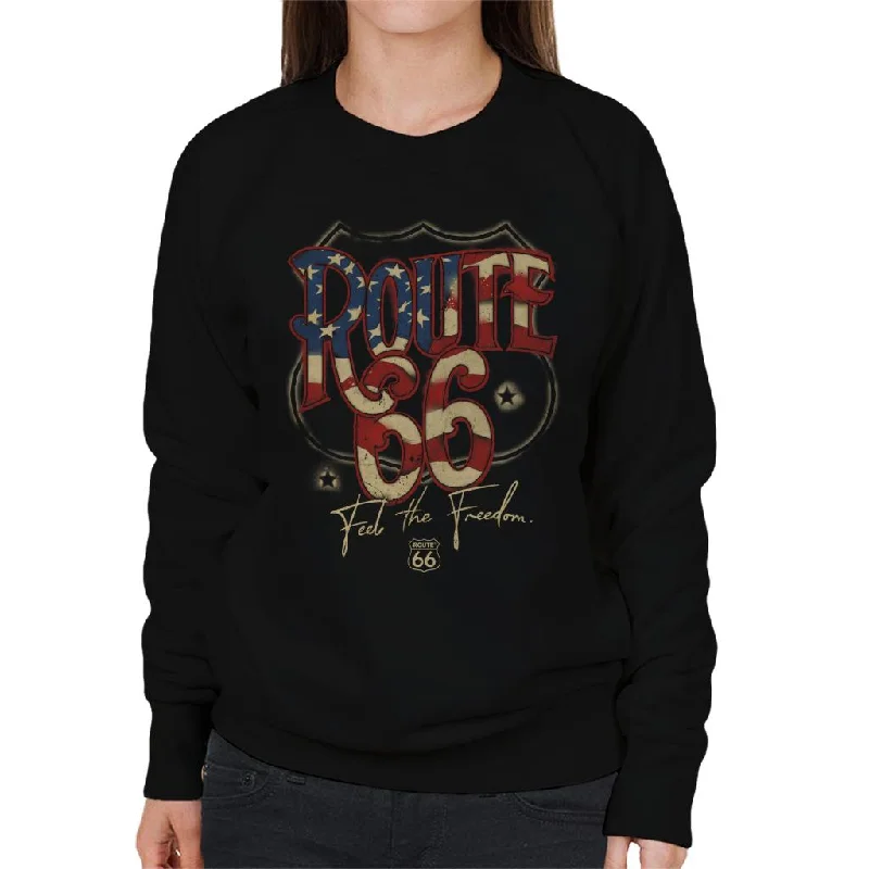 Route 66 US Flag Text Women's Sweatshirt Hoodie with Double Zipper Versatile Adjustable