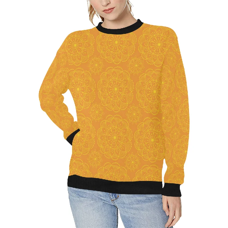 Orange traditional indian element pattern Women's Crew Neck Sweatshirt Hoodie with Velcro Closure Adjustable Secure Orange traditional indian element pattern Women's Crew Neck Sweatshirt Hoodie with Velcro Closure Adjustable Secure