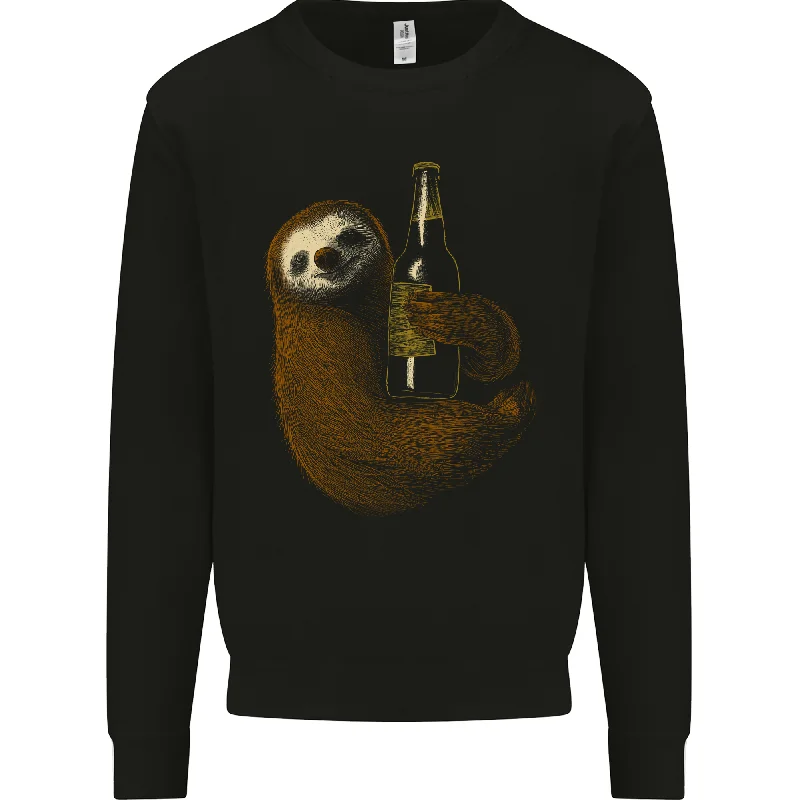 A Sloth With a Bottle of Beer Wine Cider Alcohol Mens Sweatshirt Jumper Hoodie with Hem Fringe Bohemian Relaxed A Sloth With a Bottle of Beer Wine Cider Alcohol Mens Sweatshirt Jumper Hoodie with Hem Fringe Bohemian Relaxed