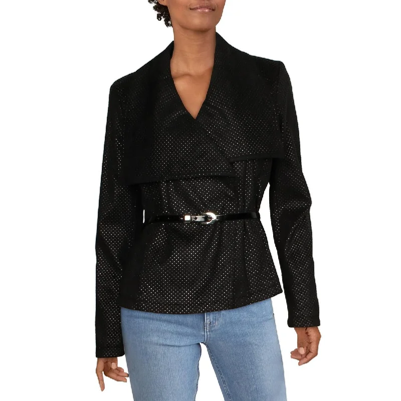 Kenneth Cole New York Womens Belted Lightweight Wrap Coat Buttoned Toggled Snapped