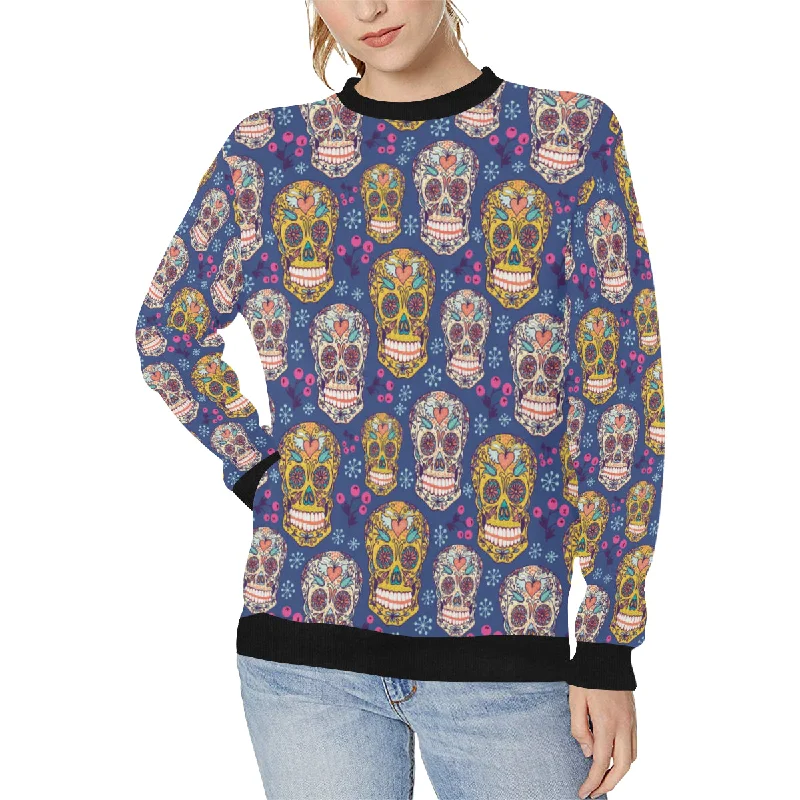 Sugar skull flower pattern Women's Crew Neck Sweatshirt Hoodie with Print Artistic Unique Sugar skull flower pattern Women's Crew Neck Sweatshirt Hoodie with Print Artistic Unique