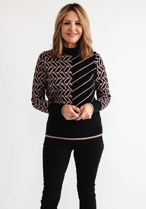 Anonymous Geometric Print Jumper, Black and Brown Seamless Knitted Crochet
