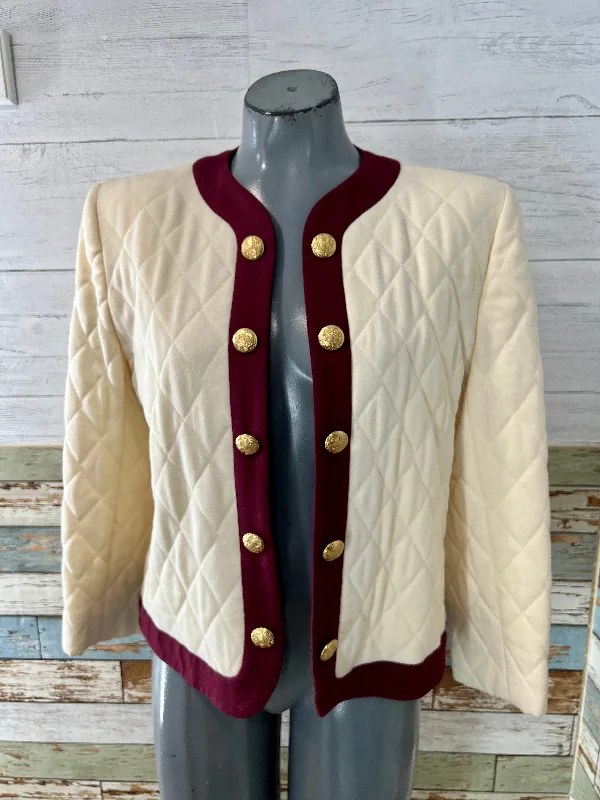 90’s Off White and Burgundy Chanel Style Jacket By Evan Picone Oversized Jacket Tailored Jacket Straight Jacket