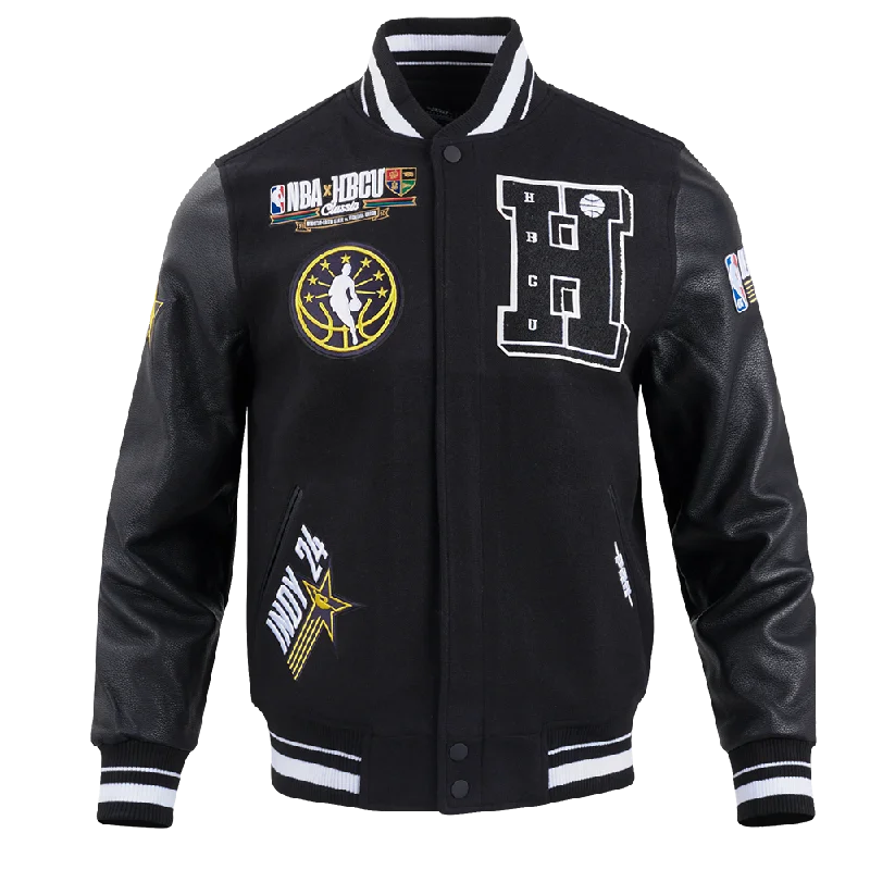 HBCU X NBA ALL STAR 2024 MEN'S RIB WOOL VARSITY JACKET (BLACK) Lace Jacket Ribbed Jacket Sequined Jacket HBCU X NBA ALL STAR 2024 MEN'S RIB WOOL VARSITY JACKET (BLACK) Lace Jacket Ribbed Jacket Sequined Jacket
