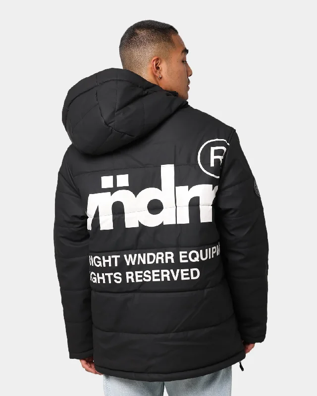 WNDRR Dos Puffer Jacket Black Faux Fur Fabric Real Fur Fabric Shearling Fabric