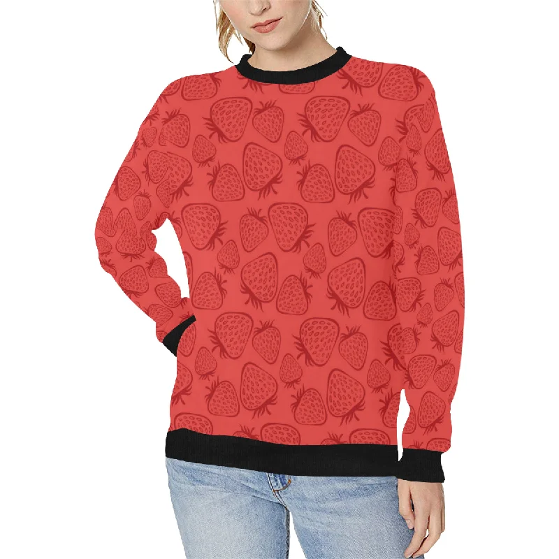 strawberry pattern red background Women's Crew Neck Sweatshirt Hoodie with Illustration Artistic Creative strawberry pattern red background Women's Crew Neck Sweatshirt Hoodie with Illustration Artistic Creative