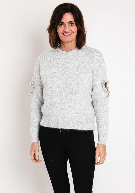 Serafina Collection One Size Heart Cut-Out Sweater, Grey Layered Multi-layer Single Layer Serafina Collection One Size Heart Cut-Out Sweater, Grey Layered Multi-layer Single Layer